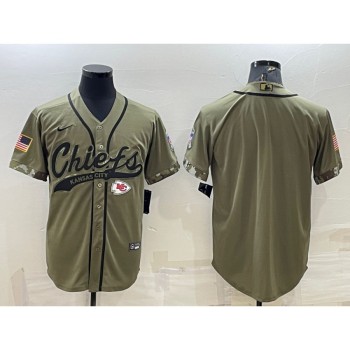 Men's Kansas City Chiefs Blank Olive Salute to Service Cool Base Stitched Baseball Jersey Men's Kansas City Chiefs Blank Olive Salute to Service Cool Base Stitched Baseball Jersey