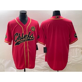 Men's Kansas City Chiefs Blank Red Gold Cool Base Stitched Baseball Jersey Men's Kansas City Chiefs Blank Red Gold Cool Base Stitched Baseball Jersey