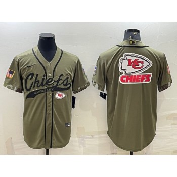 Men's Kansas City Chiefs Olive Salute to Service Team Big Logo Cool Base Stitched Baseball Jersey Men's Kansas City Chiefs Olive Salute to Service Team Big Logo Cool Base Stitched Baseball Jersey