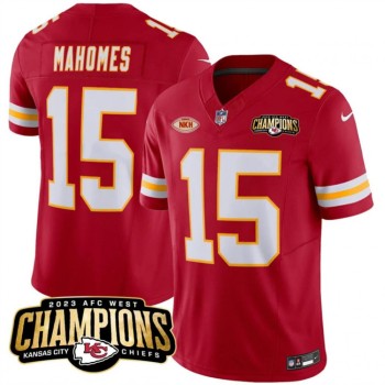 Men's Kansas City Chiefs #15 Patrick Mahomes Red 2023 F.U.S.E. AFC West Champions With 