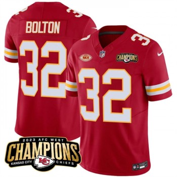 Men's Kansas City Chiefs #32 Nick Bolton Red 2023 F.U.S.E. AFC West Champions With 