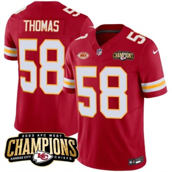Men's Kansas City Chiefs #58 Derrick Thomas Red 2023 F.U.S.E. AFC West Champions With  Men's Kansas City Chiefs #58 Derrick Thomas Red 2023 F.U.S.E. AFC West Champions With