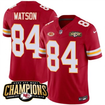 Men's Kansas City Chiefs #84 Justin Watson Red 2023 F.U.S.E. AFC West Champions With  Men's Kansas City Chiefs #84 Justin Watson Red 2023 F.U.S.E. AFC West Champions With
