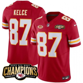 Men's Kansas City Chiefs #87 Travis Kelce Red 2023 F.U.S.E. AFC West Champions With 