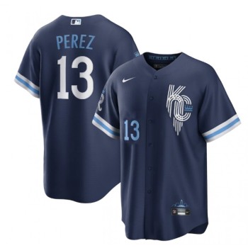 Men's Kansas City Royals #13 Salvador Perez 2022 Navy City Connect Cool Base Stitched Jersey Men's Kansas City Royals #13 Salvador Perez 2022 Navy City Connect Cool Base Stitched Jersey