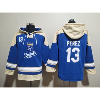 Men's Kansas City Royals #13 Salvador Perez Blue Ageless Must-Have Lace-Up Pullover Hoodie Men's Kansas City Royals #13 Salvador Perez Blue Ageless Must-Have Lace-Up Pullover Hoodie