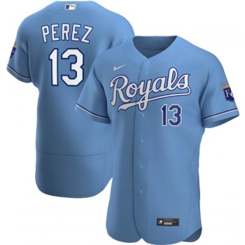 Men's Kansas City Royals #13 Salvador Perez Blue Flex Base Stitched Jersey Men's Kansas City Royals #13 Salvador Perez Blue Flex Base Stitched Jersey