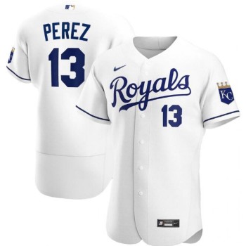 Men's Kansas City Royals #13 Salvador Perez White Flex Base Stitched Jersey Men's Kansas City Royals #13 Salvador Perez White Flex Base Stitched Jersey