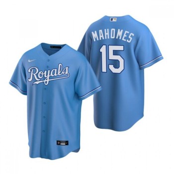Men's Kansas City Royals #15 Patrick Mahomes Light Blue Cool Base Stitched Jersey Men's Kansas City Royals #15 Patrick Mahomes Light Blue Cool Base Stitched Jersey