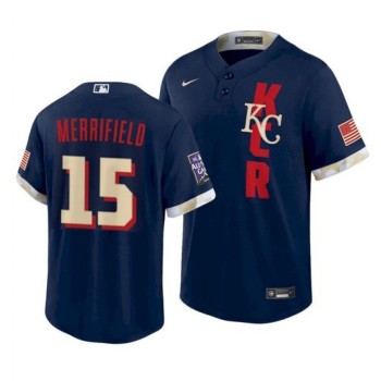 Men's Kansas City Royals #15 Whit Merrifield 2021 Navy All-Star Cool Base Stitched MLB Jersey Men's Kansas City Royals #15 Whit Merrifield 2021 Navy All-Star Cool Base Stitched MLB Jersey