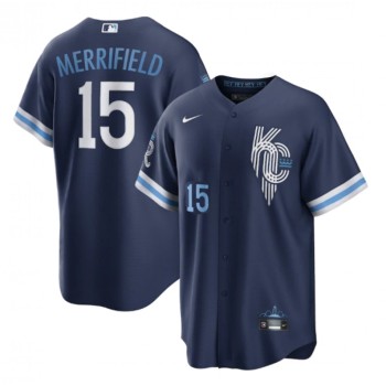 Men's Kansas City Royals #15 Whit Merrifield 2022 Navy City Connect Cool Base Stitched Jersey Men's Kansas City Royals #15 Whit Merrifield 2022 Navy City Connect Cool Base Stitched Jersey