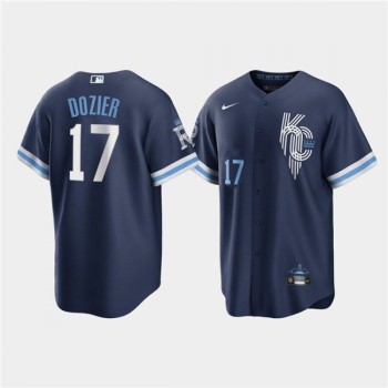 Men's Kansas City Royals #17 Hunter Dozier 2022 Navy City Connect Cool Base Stitched Jersey Men's Kansas City Royals #17 Hunter Dozier 2022 Navy City Connect Cool Base Stitched Jersey