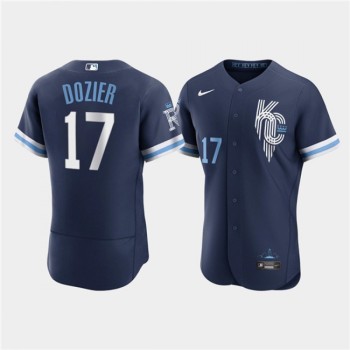 Men's Kansas City Royals #17 Hunter Dozier 2022 Navy City Connect Flex Base Stitched MLB Jersey Men's Kansas City Royals #17 Hunter Dozier 2022 Navy City Connect Flex Base Stitched MLB Jersey