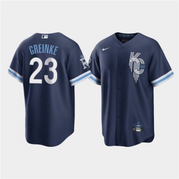 Men's Kansas City Royals #23 Zack Greinke 2022 Navy City Connect Cool Base Stitched Jersey Men's Kansas City Royals #23 Zack Greinke 2022 Navy City Connect Cool Base Stitched Jersey