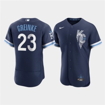 Men's Kansas City Royals #23 Zack Greinke 2022 Navy City Connect Flex Base Stitched MLB Jersey Men's Kansas City Royals #23 Zack Greinke 2022 Navy City Connect Flex Base Stitched MLB Jersey