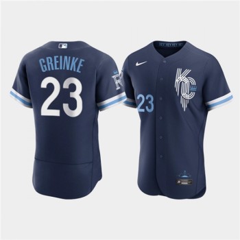 Men's Kansas City Royals #23 Zack Greinke 2022 Navy City Connect Flex Base Stitched MLB Jersey Men's Kansas City Royals #23 Zack Greinke 2022 Navy City Connect Flex Base Stitched MLB Jersey