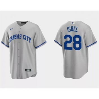 Men's Kansas City Royals #28 Kyle isbel Grey Cool Base Stitched Baseball Jersey Men's Kansas City Royals #28 Kyle isbel Grey Cool Base Stitched Baseball Jersey