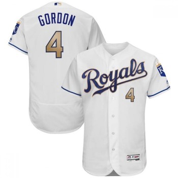 Men's Kansas City Royals #4 Alex Gordon White/Gold Flex Base Stitched Jersey Men's Kansas City Royals #4 Alex Gordon White/Gold Flex Base Stitched Jersey