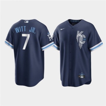Men's Kansas City Royals #7 Bobby Witt Jr. 2022 Navy City Connect Cool Base Stitched Jersey Men's Kansas City Royals #7 Bobby Witt Jr. 2022 Navy City Connect Cool Base Stitched Jersey