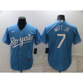 Men's Kansas City Royals #7 Bobby Witt Jr. Light Blue Cool Base Stitched Jersey Men's Kansas City Royals #7 Bobby Witt Jr. Light Blue Cool Base Stitched Jersey