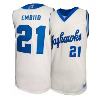 Men's Kansas Jayhawks #21 Joel Embiid White Basketball Stitched Jersey Men's Kansas Jayhawks #21 Joel Embiid White Basketball Stitched Jersey