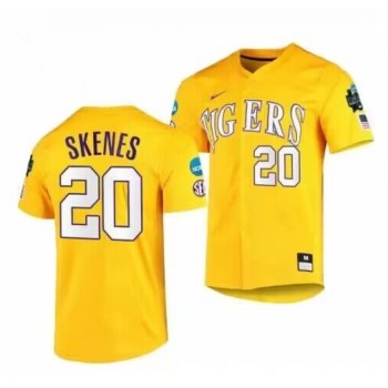 Men's LSU Tigers #20 Paul Skenes Gold 2023 College World Series Stitched Baseball Jersey Men's LSU Tigers #20 Paul Skenes Gold 2023 College World Series Stitched Baseball Jersey