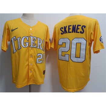 Men's LSU Tigers #20 Paul Skenes Gold 2023 Stitched Baseball Jersey Men's LSU Tigers #20 Paul Skenes Gold 2023 Stitched Baseball Jersey