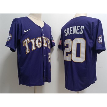 Men's LSU Tigers #20 Paul Skenes Purple Stitched Baseball Jersey Men's LSU Tigers #20 Paul Skenes Purple Stitched Baseball Jersey