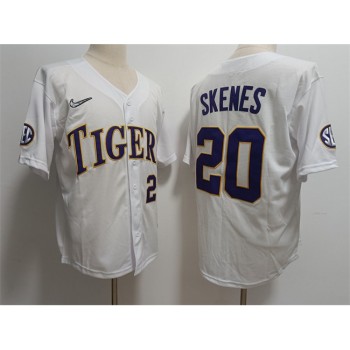 Men's LSU Tigers #20 Paul Skenes White Stitched Baseball Jersey Men's LSU Tigers #20 Paul Skenes White Stitched Baseball Jersey