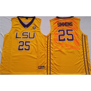 Men's LSU Tigers #25 Ben Simmons Yellow Stitched Jersey Men's LSU Tigers #25 Ben Simmons Yellow Stitched Jersey