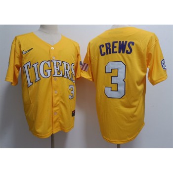 Men's LSU Tigers #3 ylan Crews Gold 2023 Stitched Baseball Jersey Men's LSU Tigers #3 ylan Crews Gold 2023 Stitched Baseball Jersey