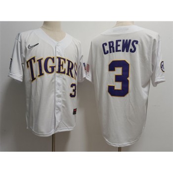 Men's LSU Tigers #3 ylan Crews White Stitched Baseball Jersey Men's LSU Tigers #3 ylan Crews White Stitched Baseball Jersey