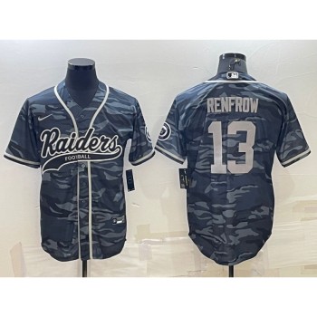 Men's Las Vegas Raiders #13 Hunter Renfrow Grey Camo With Patch Cool Base Stitched Baseball Jersey Men's Las Vegas Raiders #13 Hunter Renfrow Grey Camo With Patch Cool Base Stitched Baseball Jersey