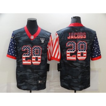 Men's Las Vegas Raiders #28 Josh Jacobs Camo USA Flag Limited Stitched Jersey Men's Las Vegas Raiders #28 Josh Jacobs Camo USA Flag Limited Stitched Jersey