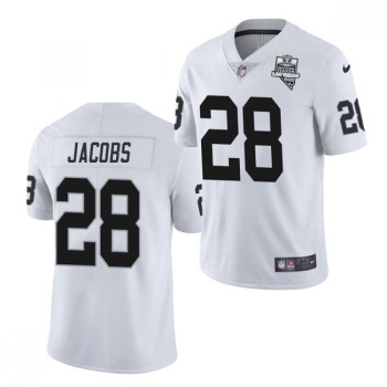Men's Las Vegas Raiders #28 Josh Jacobs White 2020 Inaugural Season Vapor Limited Stitched Jersey Men's Las Vegas Raiders #28 Josh Jacobs White 2020 Inaugural Season Vapor Limited Stitched Jersey