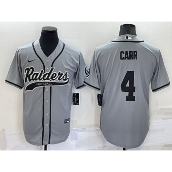 Men's Las Vegas Raiders #4 Derek Carr Grey Cool Base Stitched Baseball Jersey Men's Las Vegas Raiders #4 Derek Carr Grey Cool Base Stitched Baseball Jersey