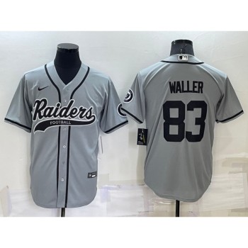 Men's Las Vegas Raiders #83 Darren Waller Grey Cool Base Stitched Baseball Jersey Men's Las Vegas Raiders #83 Darren Waller Grey Cool Base Stitched Baseball Jersey