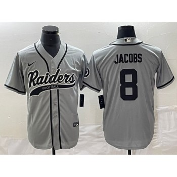 Men's Las Vegas Raiders #8 Josh Jacobs Gray Cool Base Stitched Baseball Jersey Men's Las Vegas Raiders #8 Josh Jacobs Gray Cool Base Stitched Baseball Jersey