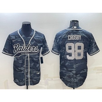 Men's Las Vegas Raiders #98 Maxx Crosby Grey Camo With Patch Cool Base Stitched Baseball Jersey Men's Las Vegas Raiders #98 Maxx Crosby Grey Camo With Patch Cool Base Stitched Baseball Jersey