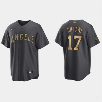 Men's Los Angeles Angels #17 Shohei Ohtani 2022 All-star Charcoal Cool Base Stitched Jersey Men's Los Angeles Angels #17 Shohei Ohtani 2022 All-star Charcoal Cool Base Stitched Jersey