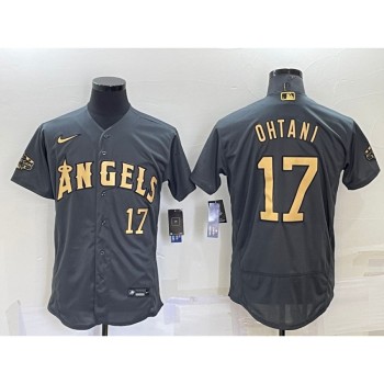 Men's Los Angeles Angels #17 Shohei Ohtani 2022 All-star Charcoal Flex Base Stitched Jersey Men's Los Angeles Angels #17 Shohei Ohtani 2022 All-star Charcoal Flex Base Stitched Jersey
