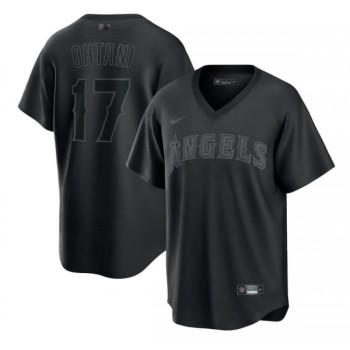 Men's Los Angeles Angels #17 Shohei Ohtani Black Pitch Black Fashion Replica Stitched Jersey Men's Los Angeles Angels #17 Shohei Ohtani Black Pitch Black Fashion Replica Stitched Jersey