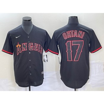 Men's Los Angeles Angels #17 Shohei Ohtani Black Red Cool Base Stitched Jersey Men's Los Angeles Angels #17 Shohei Ohtani Black Red Cool Base Stitched Jersey