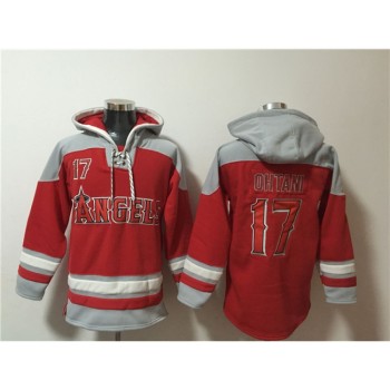 Men's Los Angeles Angels #17 Shohei Ohtani Red Ageless Must-Have Lace-Up Pullover Hoodie Men's Los Angeles Angels #17 Shohei Ohtani Red Ageless Must-Have Lace-Up Pullover Hoodie