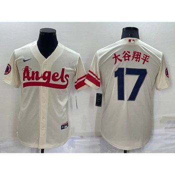 Men's Los Angeles Angels #17 Shohei Ohtani 2022 Cream City Connect Cool Base Stitched Jersey Men's Los Angeles Angels #17 Shohei Ohtani 2022 Cream City Connect Cool Base Stitched Jersey