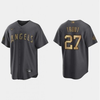 Men's Los Angeles Angels #27 Mike Trout 2022 All-star Charcoal Cool Base Stitched Jersey Men's Los Angeles Angels #27 Mike Trout 2022 All-star Charcoal Cool Base Stitched Jersey