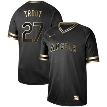 Men's Los Angeles Angels #27 Mike Trout Black Gold Stitched MLB Jersey Men's Los Angeles Angels #27 Mike Trout Black Gold Stitched MLB Jersey