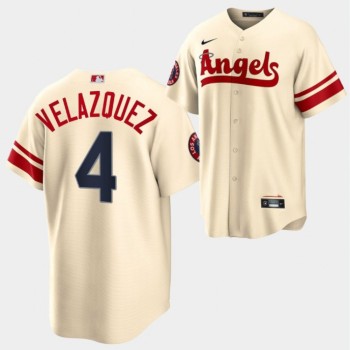 Men's Los Angeles Angels #4 Andrew Velazquez 2022 Cream City Connect Cool Base Stitched Jersey Men's Los Angeles Angels #4 Andrew Velazquez 2022 Cream City Connect Cool Base Stitched Jersey