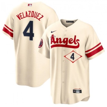 Men's Los Angeles Angels #4 Andrew Velazquez 2022 Cream City Connect Cool Base Stitched Jersey Men's Los Angeles Angels #4 Andrew Velazquez 2022 Cream City Connect Cool Base Stitched Jersey