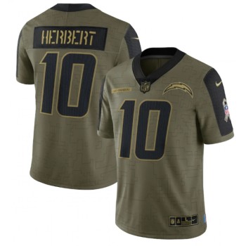 Men's Los Angeles Chargers #10 Justin Herbert 2021 Olive Salute To Service Limited Stitched Jersey Men's Los Angeles Chargers #10 Justin Herbert 2021 Olive Salute To Service Limited Stitched Jersey